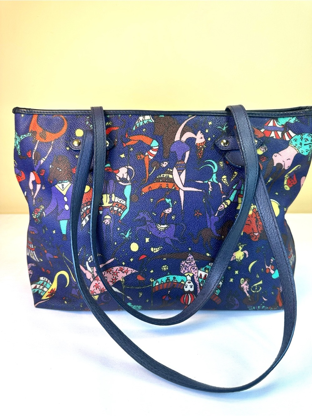 Piero Guidi Chiara Tote “Magic Circus” Coated Canvas Calfskin Straps Italy - Picture 10 of 17